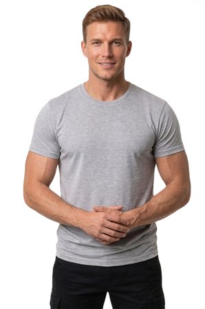 RizzUP Erkek Gri Slim Fit %90 Pamuk Likralı Yumuşak Dokulu Basic Tişört 1801131
