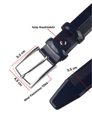 RizzUP Erkek Lacivert Nokta Desenli Kemer Rugan 3,5 cm Erkek Suni Deri Kemer 1801310