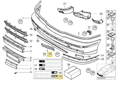 BMW E39 - 09.2000 ÖN TAMPON IZGARASI SOL DÖRT DELİK 51118235673