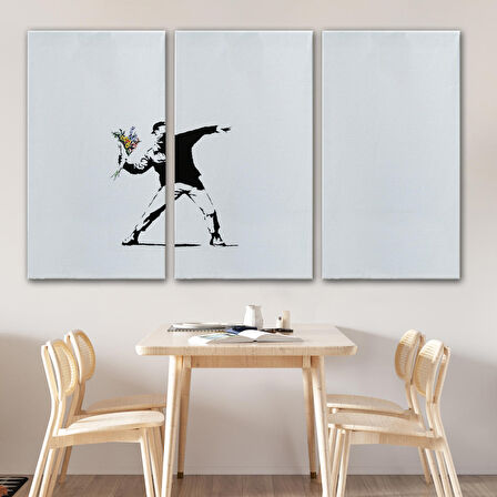 Bansky'nin Çiçek Atan Adam Eseri Kanvas Tablo-5111