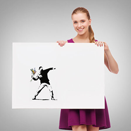 Bansky'nin Çiçek Atan Adam Eseri Kanvas Tablo-5111
