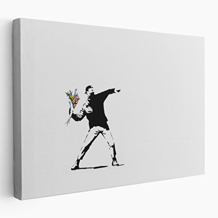 Bansky'nin Çiçek Atan Adam Eseri Kanvas Tablo-5111