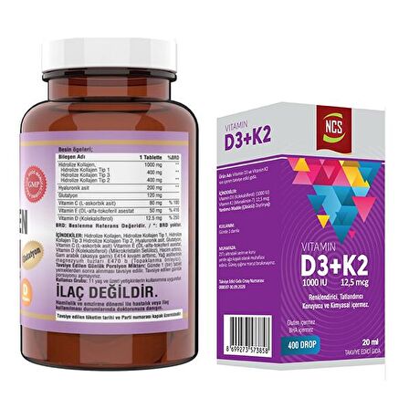 Ncs Kollajen Tip 1-2-3 Vitamin C & E 90 Tab & Ncs Vitamin D3 + K2 Damla 20 ml