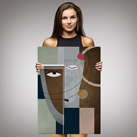 Modern Soyut Geometri El Boyaması Güzel Yüz Kanvas Duvar Tablosu-5112