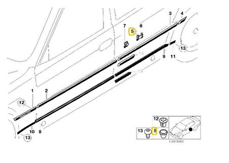 BMW E36 E38 E39 E46 VE Z8 KAPI ÇITA KLİPS LASTİĞİ 5 ADET 51131960127