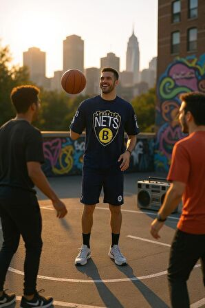 Erkek  Oversize Nets Baskılı Pamuklu T-Shirt