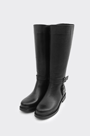 Hakiki Deri Düz Taban Kadın Çizme