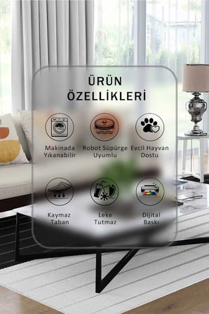 Yıkanabilir Kaymaz Taban Dijital Baskılı Halı ve Yolluk – Leke Tutmaz Salon & Mutfak Halısı