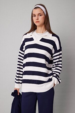 DeFacto Regular Fit Çizgili Polo Yaka Tişört Tunik C2850AX24SPNV243