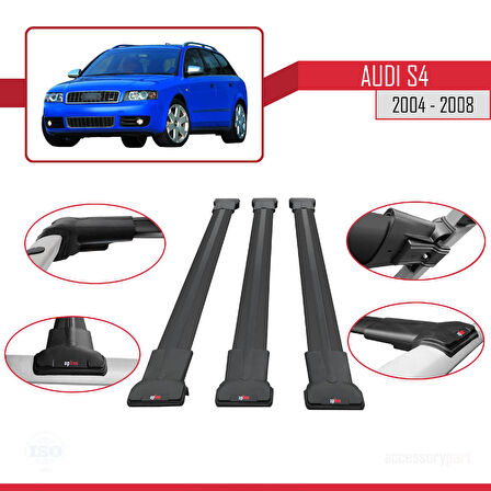 Audi S4 2004-2008 Arası ile Uyumlu FLY Model Ara Atkı Tavan Barı Siyah 3 Adet
