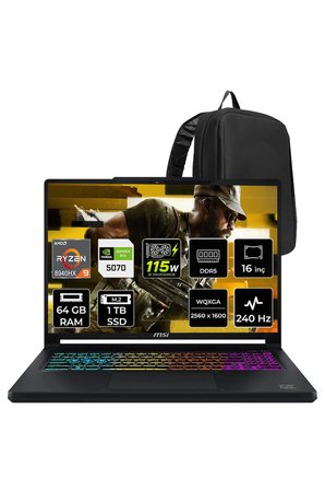 Crosshair A16 HX Ryzen 9 8940HX RTX 5070 8GB 115W 64GB RAM 1TB SSD 16″ QHD+ (2560 x 1600) 240Hz FreeDOS E8WGK011XTRP339 Gaming Laptop + PER4 Çanta