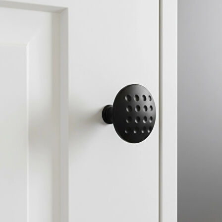 Noktalı Düğme Çekmece Dolap Kapak Kulpu Kulbu Mat Siyah Metal Daire Kulp ( 5 ADET )