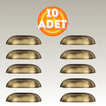 Tas Midye Çanak 96mm Antik Sarı Dolap Çekmece Vestiyer Mobilya Kulpu Metal Kulp ( 10 ADET )