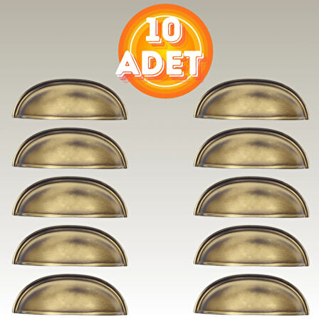 Tas Midye Çanak 64mm Antik Sarı Dolap Çekmece Vestiyer Mobilya Kulpu Metal Kulp ( 10 ADET )