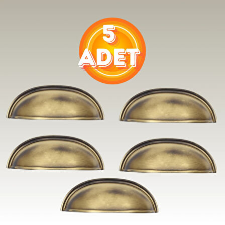 Tas Midye Çanak 64mm Antik Sarı Dolap Çekmece Vestiyer Mobilya Kulpu Metal Kulp ( 5 ADET )