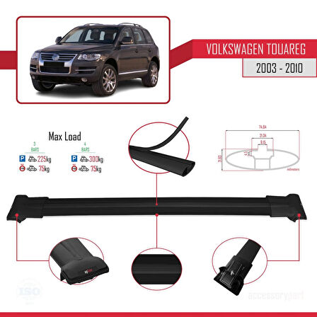 Volkswagen Touareg (7L) 2002-2010 Arası ile Uyumlu FLY Model Ara Atkı Tavan Barı Siyah 3 Adet