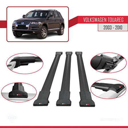 Volkswagen Touareg (7L) 2002-2010 Arası ile Uyumlu FLY Model Ara Atkı Tavan Barı Siyah 3 Adet