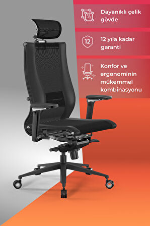 Samurai Ergonomik Koltuk | Bel Destekli, Fileli Sırt Destekli, Siyah, Yönetici Koltuğu -511.F.15.2