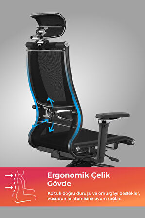 Samurai Ergonomik Koltuk | Bel Destekli, Fileli Sırt Destekli, Siyah, Yönetici Koltuğu -511.F.15.2