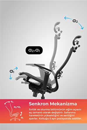 Samurai Ergonomik Koltuk | Bel Destekli, Fileli Sırt Destekli, Siyah, Yönetici Koltuğu -511.F.15.2