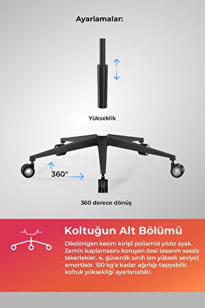 Samurai Ergonomik Koltuk | Bel Destekli, Fileli Sırt Destekli, Siyah, Yönetici Koltuğu -511.F.15.2