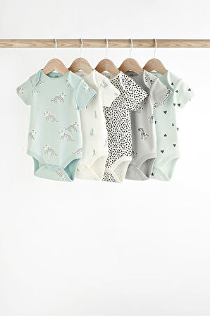 Next Baby % 100 Pamuklu Monochrome Kısa Kollu 5'li Body Zıbın Set