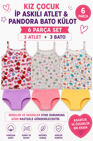 Kız Çocuk Desenli İp Askılı Atlet ve Fitilli Boxer Seti 6 Parça (Tutku Yetkili Satıcısı) – 3 Desenli Atlet 3 Fitilli Boxer