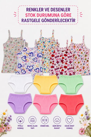 Kız Çocuk Desenli İp Askılı Atlet ve Fitilli Boxer Seti 6 Parça (Tutku Yetkili Satıcısı) – 3 Desenli Atlet 3 Fitilli Boxer