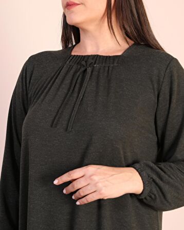 Kadın Tesettur Buyuk Beden Kare Yaka Uzun Elbise