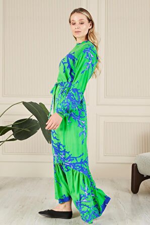 Kadin Hakim Yaka Buyuk Beden Elbise Tesettur Viskon Kumas Pileli Ve Piliseli Elbise 