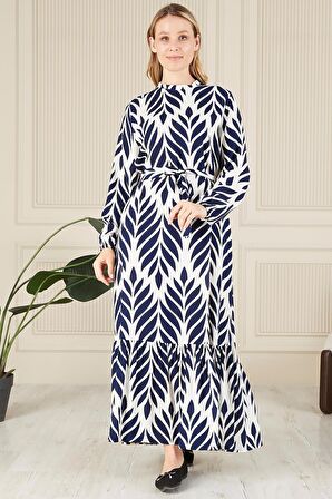 Kadin Hakim Yaka Buyuk Beden Elbise Tesettur Viskon Kumas Pileli Ve Piliseli Elbise 