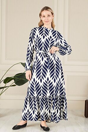 Kadin Hakim Yaka Buyuk Beden Elbise Tesettur Viskon Kumas Pileli Ve Piliseli Elbise 