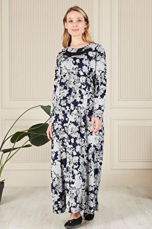 Kadın Buyuk Beden Yakası Taşlı Menekşe Elbise 