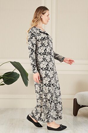 Kadın Buyuk Beden Yakası Taşlı Menekşe Elbise 