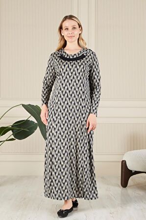 Kadın Buyuk Beden Yakası Taşlı Menekşe Elbise 