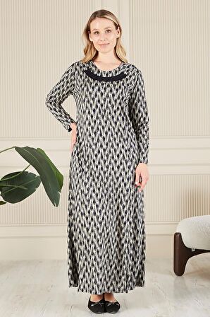 Kadın Buyuk Beden Yakası Taşlı Menekşe Elbise 