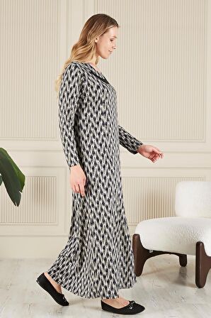 Kadın Buyuk Beden Yakası Taşlı Menekşe Elbise 