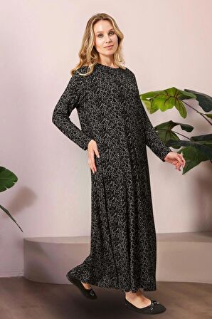 Kadın Büyük Beden Tencel Jakar Tesettür Anne Elbise 