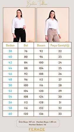 Kadin Buyuk Beden Kumas Pantolon Kemerli ve Geniş Paça Palazzo Model