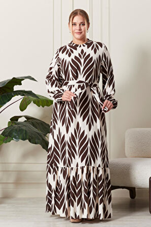 Kadin Hakim Yaka Buyuk Beden Elbise Tesettur Viskon Kumas Pileli Ve Piliseli Elbise 