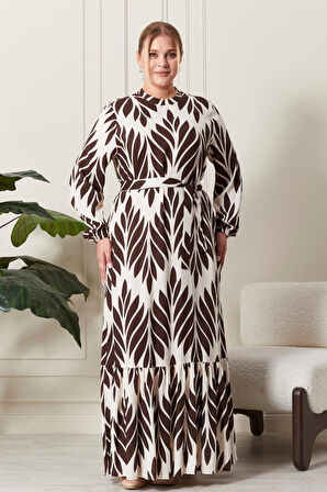 Kadin Hakim Yaka Buyuk Beden Elbise Tesettur Viskon Kumas Pileli Ve Piliseli Elbise 