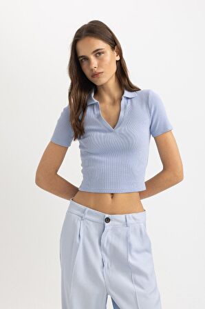 DeFacto Slim Fit Dar Kesim Fitilli Kaşkorse Kısa Kollu Polo Tişört C4076AX24SPBE305