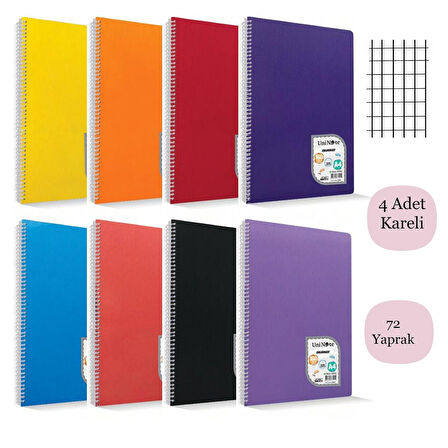 Çınar Colormaxi A4 72 Yaprak Plastik Kapak Spiralli Defter Kareli 4 Adet