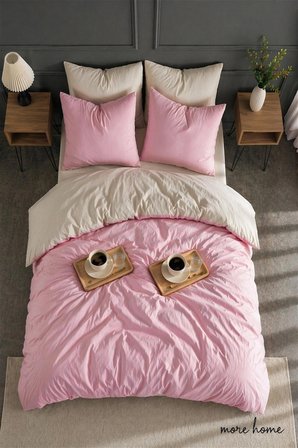 more home çift kişilik yorgan kılıfı + yastık kılıfı  pudra bej