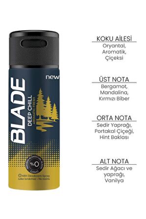 Blade Deep Pudrasız Leke Yapmayan Erkek Sprey Deodorant 150 ml x 3