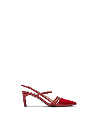 Kadın Kırmızı Rugan Sivri Burun Tokalı Topuklu Ayakkabı 5125