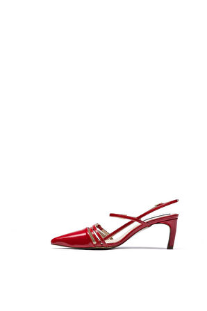 Kadın Kırmızı Rugan Sivri Burun Tokalı Topuklu Ayakkabı 5125
