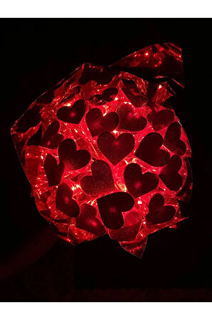 Ledli Simli Kalpli Buket(KIRMIZI)