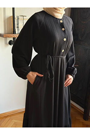 Reglan Kol Yarım Pat Eteği büzgülü Örme Elbise 2416 NAVRA |