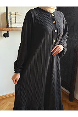 Reglan Kol Yarım Pat Eteği büzgülü Örme Elbise 2416 NAVRA |